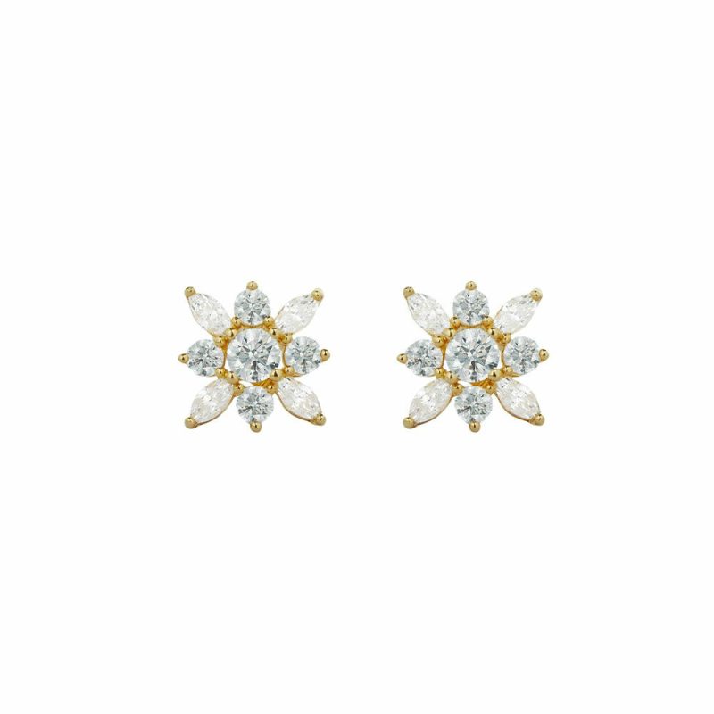 Earrings |   Snowflower Silver Gold Plated Stud Earrings Ce925Y-Snow Earrings Earrings