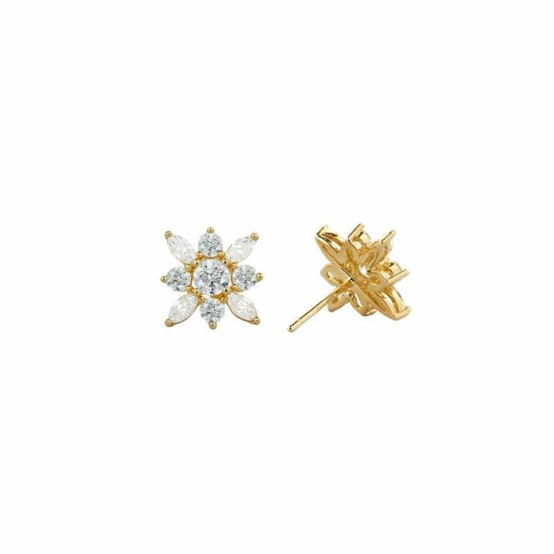 Earrings |   Snowflower Silver Gold Plated Stud Earrings Ce925Y-Snow Earrings Earrings