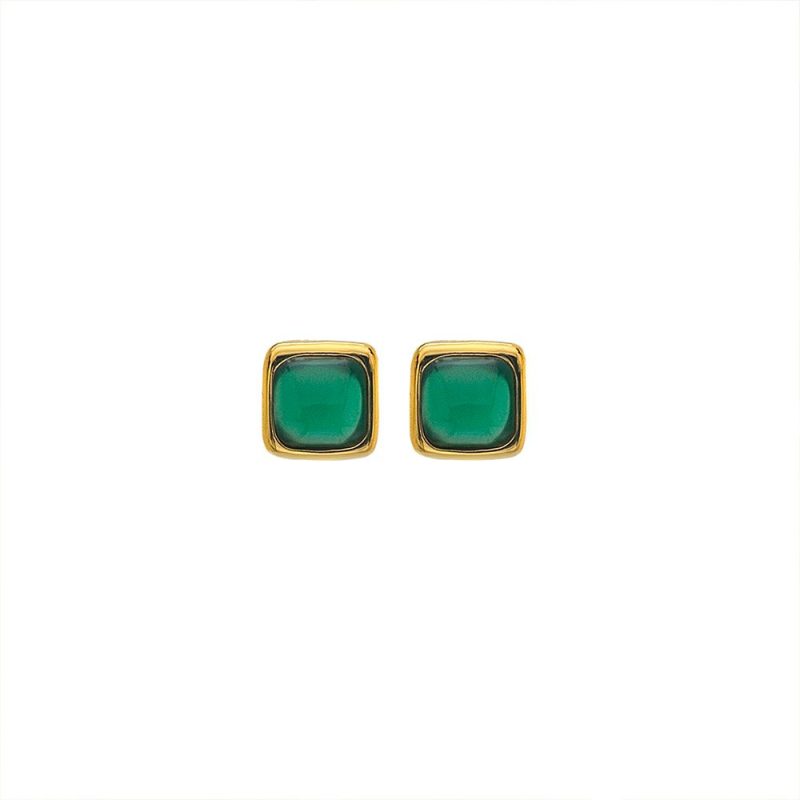 Earrings |   X Gemstones Square Green Agate Stud Earrings De771 Earrings Earrings