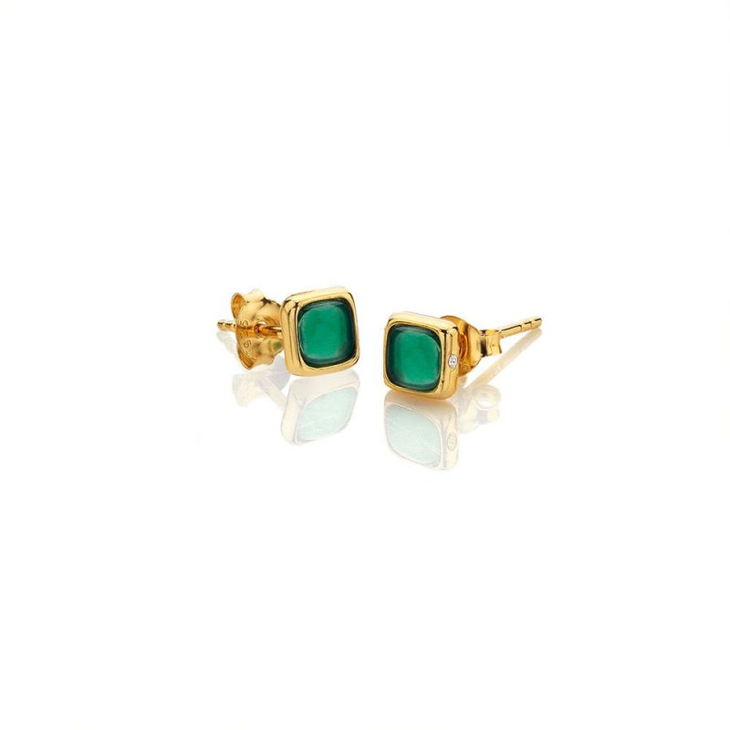 Earrings |   X Gemstones Square Green Agate Stud Earrings De771 Earrings Earrings