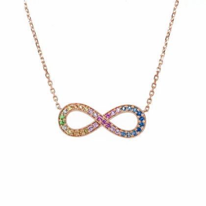 Necklaces & Pendants |   18Ct Rose Gold Brilliant Cut Rainbow Sapphire Infinity Pendant With 16″ Chain Jewellery Necklaces & Pendants