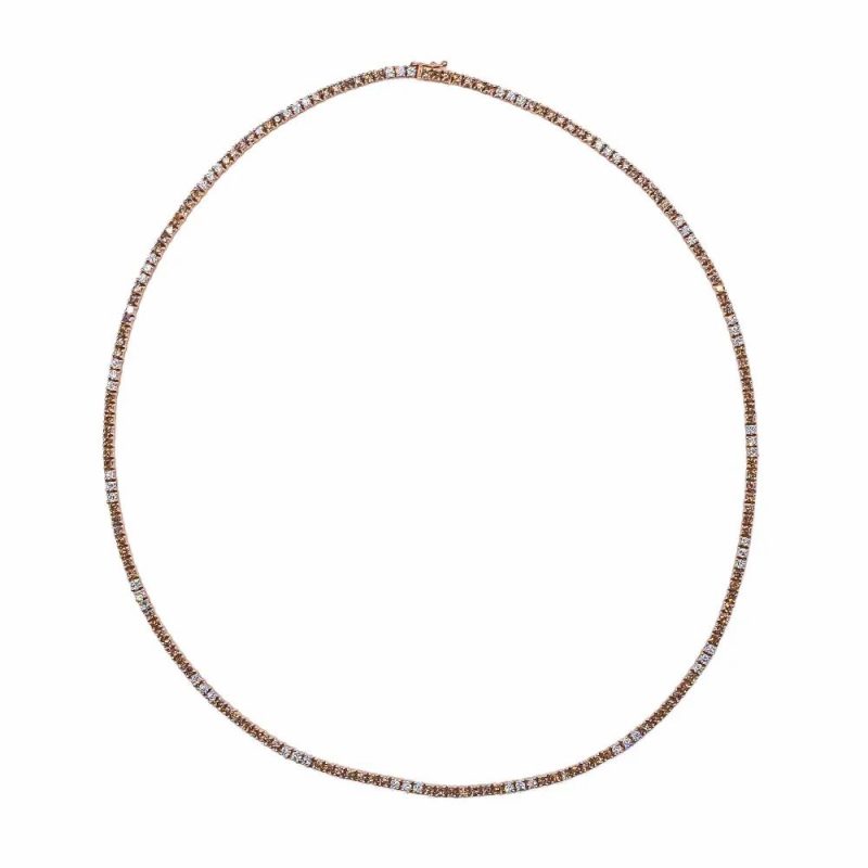 Necklaces & Pendants |   18Ct Rose Gold Fancy Brown And Clear Diamond Necklace 18″ Jewellery Necklaces & Pendants