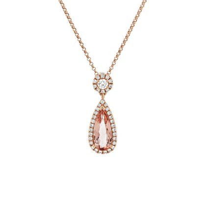 Necklaces & Pendants |   18Ct Rose Gold Imperial Topaz And Diamond Pear Cluster Drop Pendant Jewellery Necklaces & Pendants