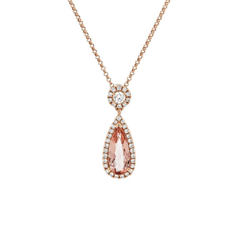 Necklaces & Pendants |   18Ct Rose Gold Imperial Topaz And Diamond Pear Cluster Drop Pendant Jewellery Necklaces & Pendants