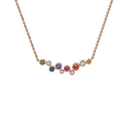 Necklaces & Pendants |   18Ct Rose Gold Multi Coloured Sapphire And Diamond Rub Over Necklace Jewellery Necklaces & Pendants