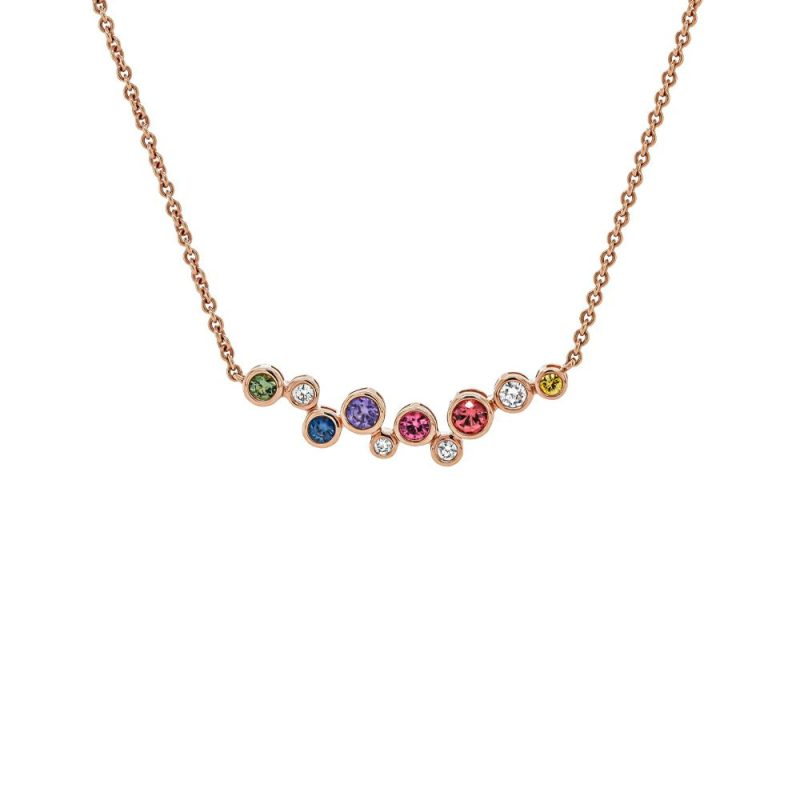 Necklaces & Pendants |   18Ct Rose Gold Multi Coloured Sapphire And Diamond Rub Over Necklace Jewellery Necklaces & Pendants