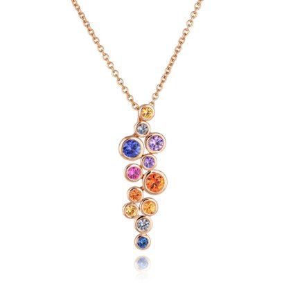 Necklaces & Pendants |   18Ct Rose Gold Multi Coloured Sapphire Bubble Pendant .91Cts Jewellery Necklaces & Pendants