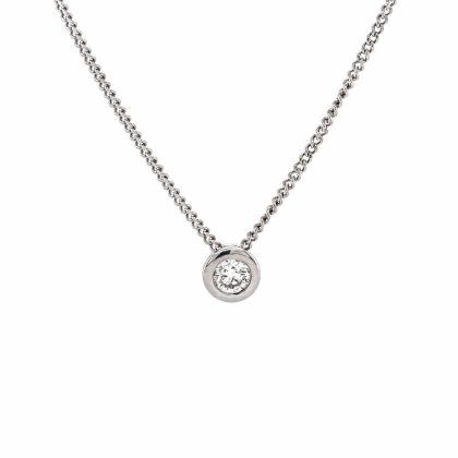 Necklaces & Pendants |   18Ct White Gold 0.20Ct Brilliant Diamond Rub Over Pendant Jewellery Necklaces & Pendants