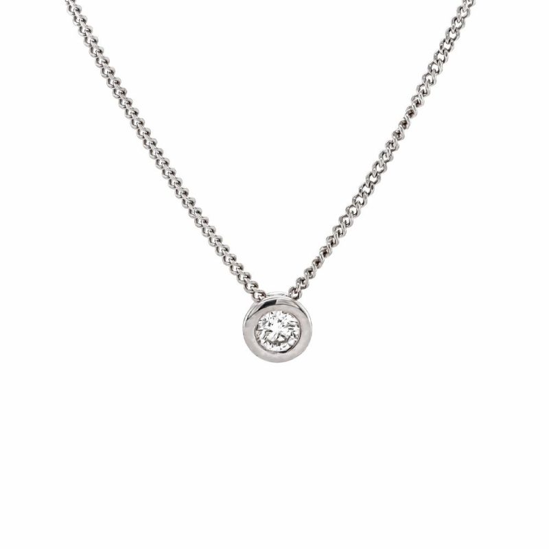 Necklaces & Pendants |   18Ct White Gold 0.20Ct Brilliant Diamond Rub Over Pendant Jewellery Necklaces & Pendants