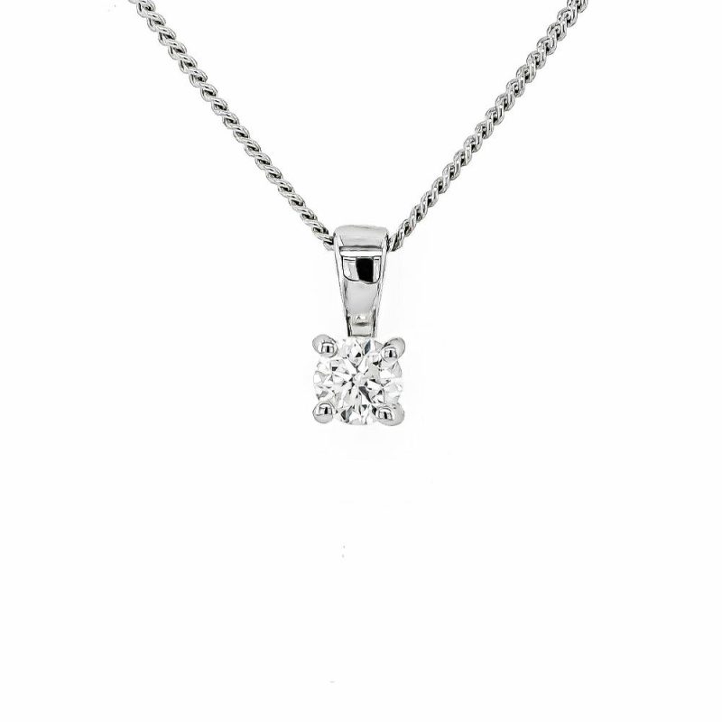 Necklaces & Pendants |   18Ct White Gold 0.30Ct Claw Set Diamond Solitaire Pendant Jewellery Necklaces & Pendants