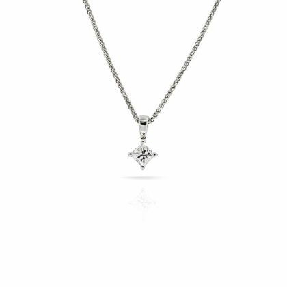 Necklaces & Pendants |   18Ct White Gold 0.30Ct  Diamond Solitaire Princess Cut Pendant Jewellery Necklaces & Pendants