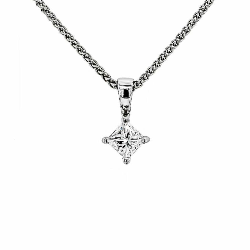 Necklaces & Pendants |   18Ct White Gold 0.30Ct  Diamond Solitaire Princess Cut Pendant Jewellery Necklaces & Pendants