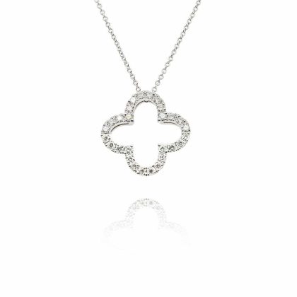 Necklaces & Pendants |   18Ct White Gold 0.50Ct Diamond Open Clover Pendant Jewellery Necklaces & Pendants