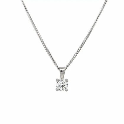 Necklaces & Pendants |   18Ct White Gold 0.50Ct G/Si Brill Cut Diamond Claw Set Pendant Jewellery Necklaces & Pendants