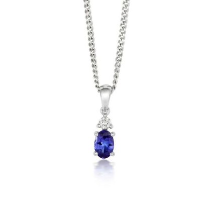 Necklaces & Pendants |   18Ct White Gold 0.50Ct Tanzanite & 0.06Ct Diamond Pendant Jewellery Necklaces & Pendants