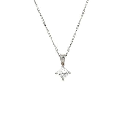 Necklaces & Pendants |   18Ct White Gold .35Ct Princess Cut Diamond Claw Pendant Jewellery Necklaces & Pendants