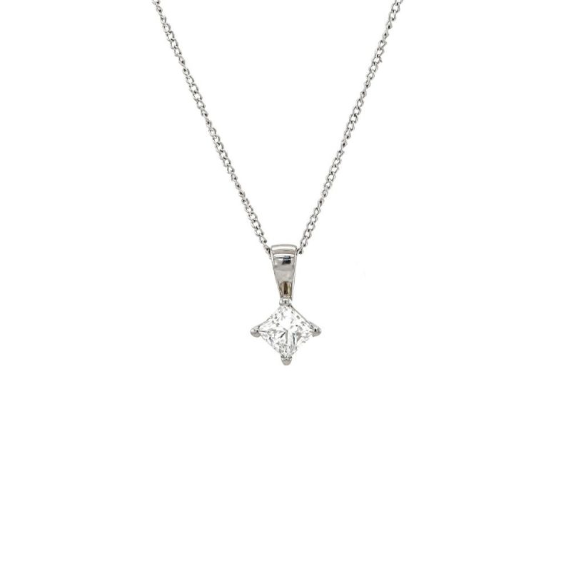 Necklaces & Pendants |   18Ct White Gold .35Ct Princess Cut Diamond Claw Pendant Jewellery Necklaces & Pendants