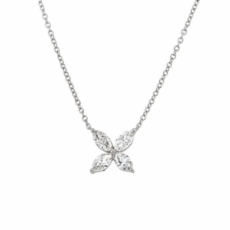 Necklaces & Pendants |   18Ct White Gold .75Cts Marquise Diamond Pendant & 18″ Chain Jewellery Necklaces & Pendants