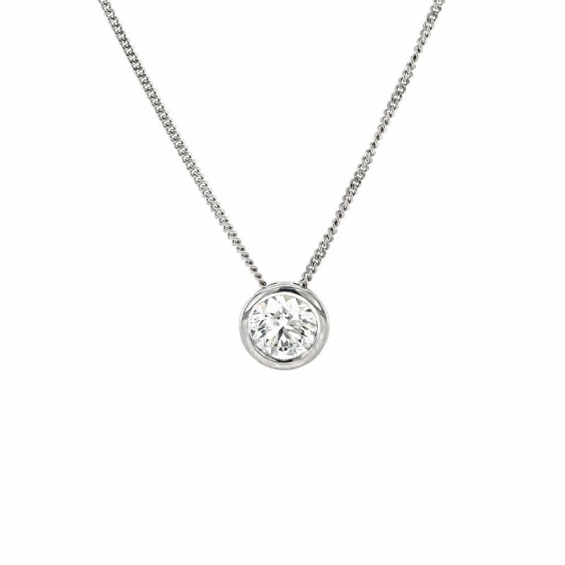 Necklaces & Pendants |   18Ct White Gold .86Cts Rub Over Diamond Slider Pendant Jewellery Necklaces & Pendants