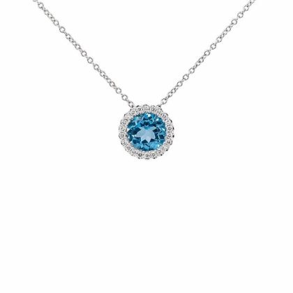 Necklaces & Pendants |   18Ct White Gold Blue Topaz And Diamond Cluster Pendant And 18″ Chain Jewellery Necklaces & Pendants