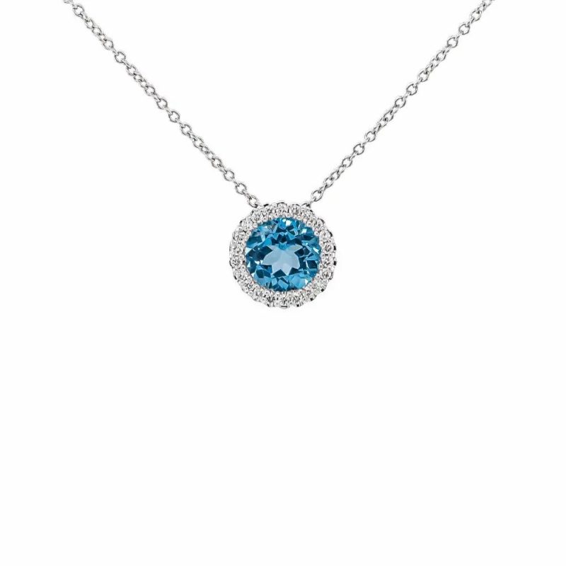 Necklaces & Pendants |   18Ct White Gold Blue Topaz And Diamond Cluster Pendant And 18″ Chain Jewellery Necklaces & Pendants