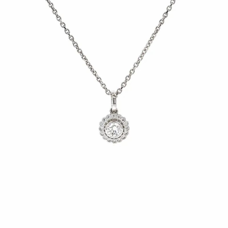 Necklaces & Pendants |   18Ct White Gold Brilliant Cut 0.22Ct Diamond Cluster Pendant Jewellery Necklaces & Pendants