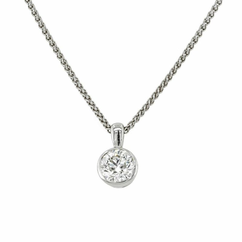 Necklaces & Pendants |   18Ct White Gold Brilliant Cut 0.60Ct Diamond Rub Over Pendant Jewellery Necklaces & Pendants