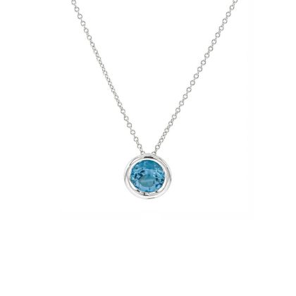 Necklaces & Pendants |   18Ct White Gold Brilliant Cut Blue Topaz Rub Over Pendant With 18″ Chain Jewellery Necklaces & Pendants