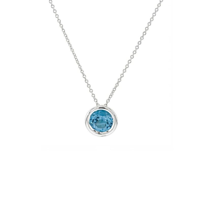 Necklaces & Pendants |   18Ct White Gold Brilliant Cut Blue Topaz Rub Over Pendant With 18″ Chain Jewellery Necklaces & Pendants