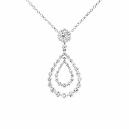 Necklaces & Pendants |   18Ct White Gold Brilliant Cut Diamond 1.47Cts Pear Shaped Pendant With Chain Jewellery Necklaces & Pendants