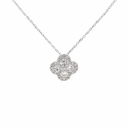 Necklaces & Pendants |   18Ct White Gold Brilliant Cut Diamond .75Cts 4 Leaf Clover Pendant With 16″ Chain Jewellery Necklaces & Pendants