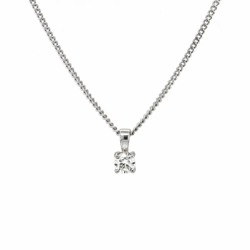 Necklaces & Pendants |   18Ct White Gold Brilliant Cut Diamond Claw Set Pendant Jewellery Necklaces & Pendants