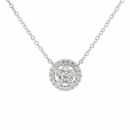 Necklaces & Pendants |   18Ct White Gold Brilliant Cut Diamond Open Circle Flower Pendant With 18″ Chain Jewellery Necklaces & Pendants