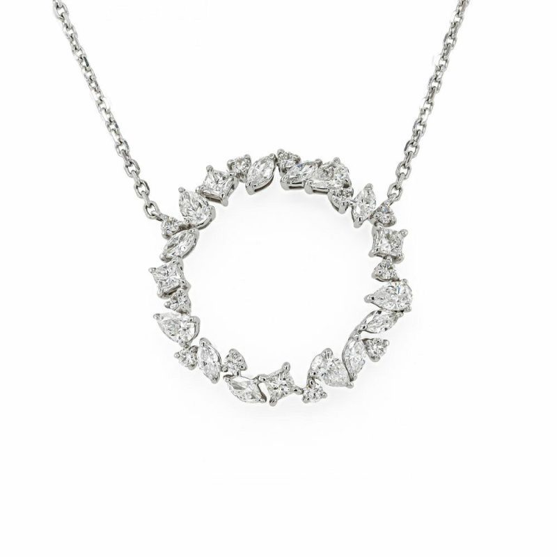 Necklaces & Pendants |   18Ct White Gold Brilliant Cut Diamond Open Circle Pendant With 16″ Chain Jewellery Necklaces & Pendants