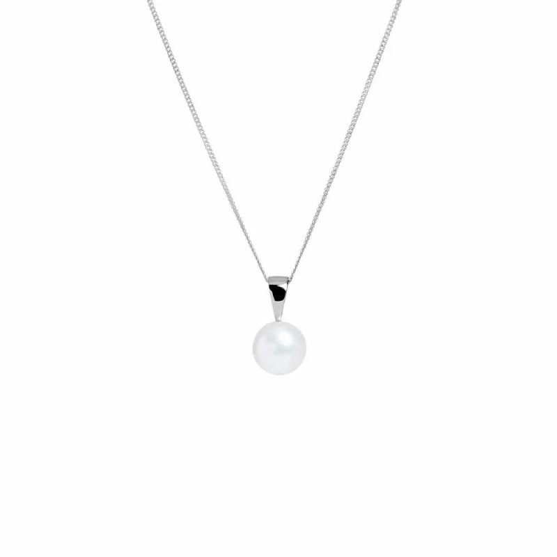 Necklaces & Pendants |   18Ct White Gold Cultured Akoya Pearl Pendant 8Mm Jewellery Necklaces & Pendants