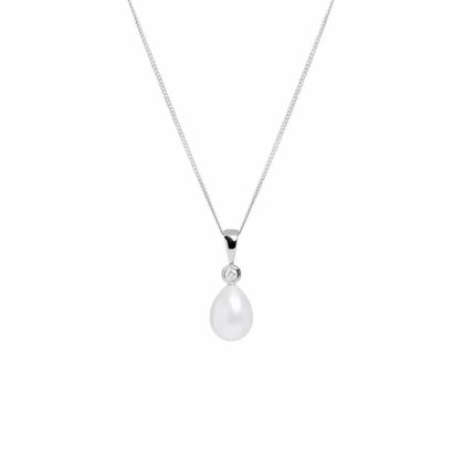 Necklaces & Pendants |   18Ct White Gold Cultured River Pearl & Diamond Pendant Jewellery Necklaces & Pendants