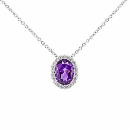 Necklaces & Pendants |   18Ct White Gold Diamond And Amethyst Cluster Pendant And 18″ Chain Jewellery Necklaces & Pendants