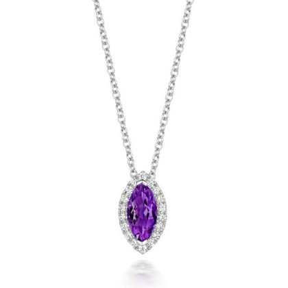 Necklaces & Pendants |   18Ct White Gold Marquise Amethyst And Diamond Cluster Pendant Jewellery Necklaces & Pendants