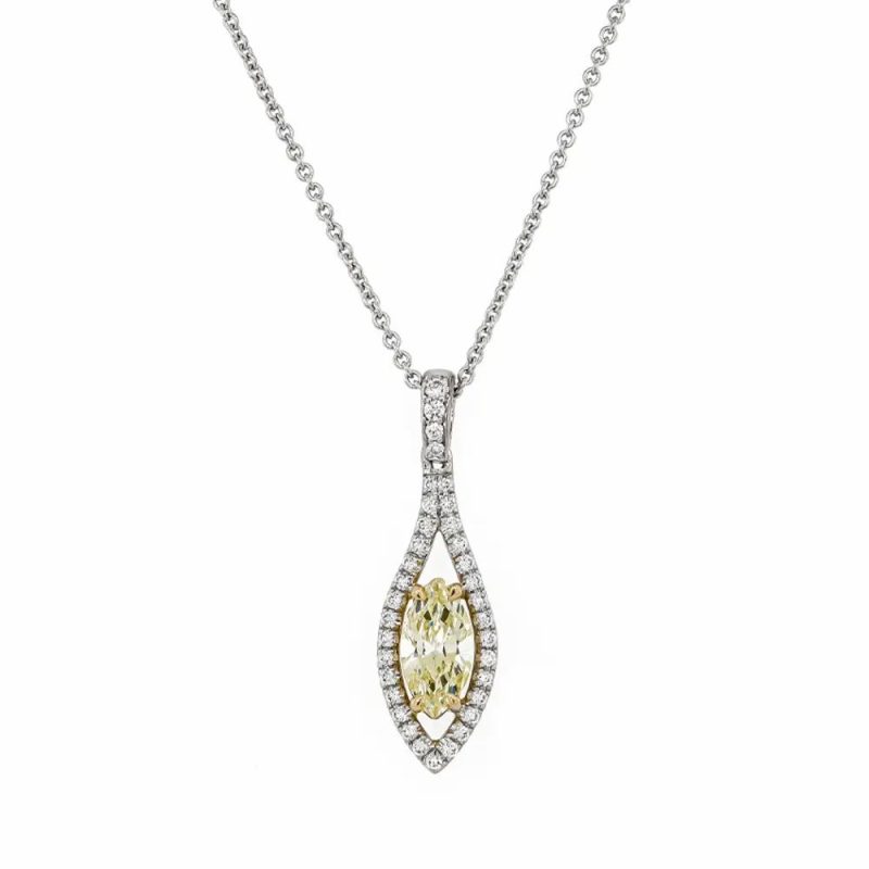 Necklaces & Pendants |   18Ct White Gold Marquise Diamond Pendant Total 1.41Cts With 16″ Chain Jewellery Necklaces & Pendants