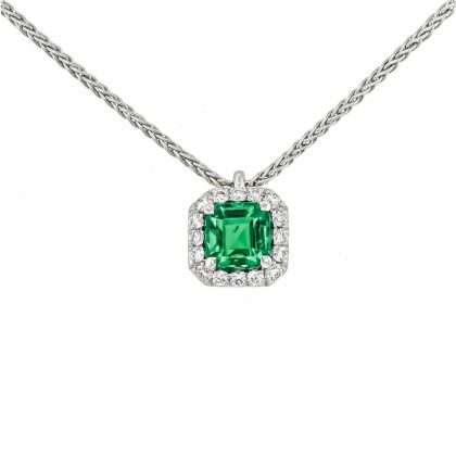 Necklaces & Pendants |   18Ct White Gold Octagonal Colombian Emerald And Brilliant Cut Diamond Pendant With 16″ Chain Jewellery Necklaces & Pendants