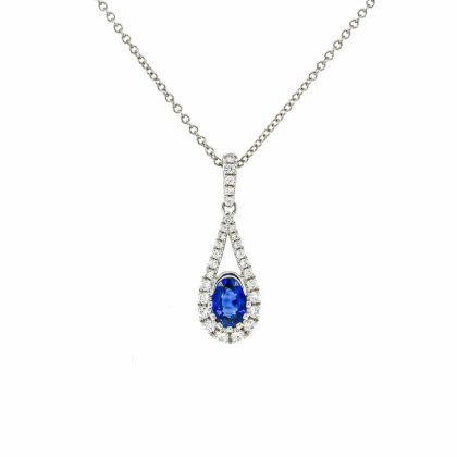 Necklaces & Pendants |   18Ct White Gold Oval Sapphire Teardrop Diamond Pendant Jewellery Necklaces & Pendants