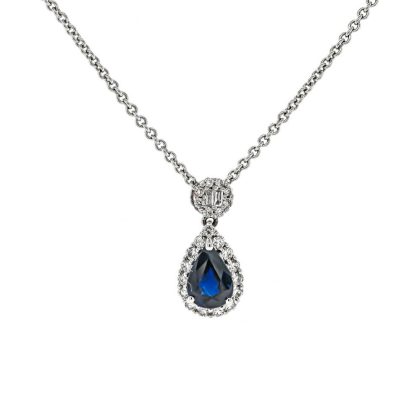 Necklaces & Pendants |   18Ct White Gold Pear Shaped Sapphire And Diamond Cluster Pendant Jewellery Necklaces & Pendants