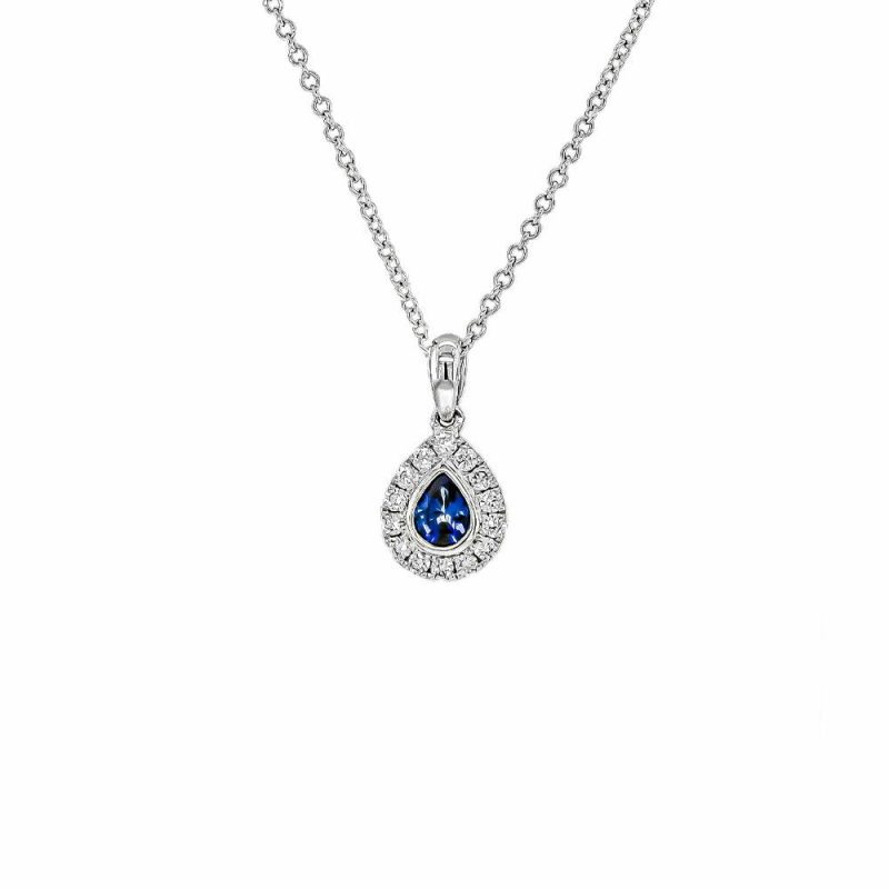 Necklaces & Pendants |   18Ct White Gold Pear Shaped Sapphire And Diamond Pendant Jewellery Necklaces & Pendants