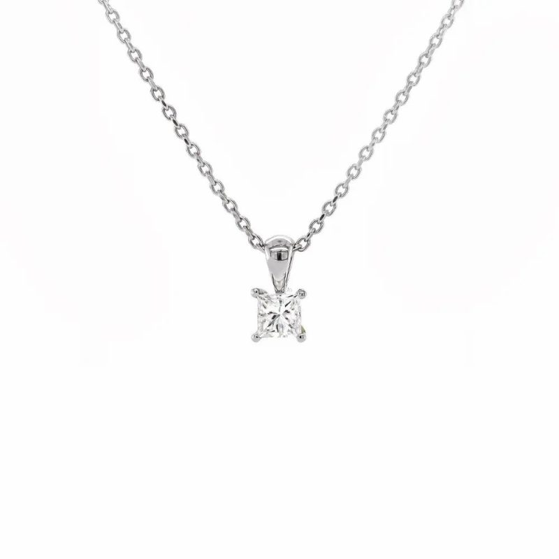 Necklaces & Pendants |   18Ct White Gold Princess 0.40Ct Diamond Claw Set Pendant Jewellery Necklaces & Pendants