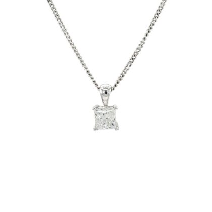 Necklaces & Pendants |   18Ct White Gold Princess Cut .90Ct Diamond Claw Pendant Jewellery Necklaces & Pendants