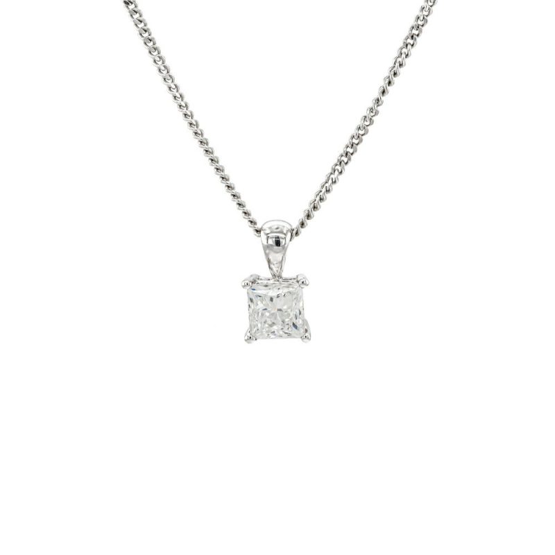 Necklaces & Pendants |   18Ct White Gold Princess Cut .90Ct Diamond Claw Pendant Jewellery Necklaces & Pendants