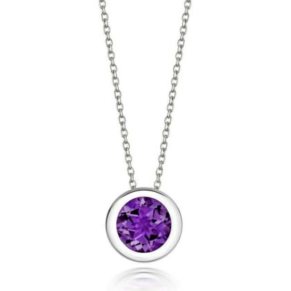 Necklaces & Pendants |   18Ct White Gold Round Amethyst Rub Over Pendant Jewellery Necklaces & Pendants