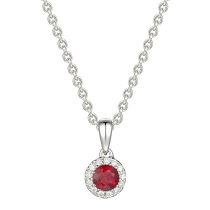 Necklaces & Pendants |   18Ct White Gold Round Ruby And Diamond Cluster Pendant Jewellery Necklaces & Pendants