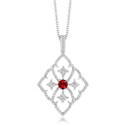 Necklaces & Pendants |   18Ct White Gold Ruby And Diamond Kite Shaped Vintage Style Pendant Jewellery Necklaces & Pendants