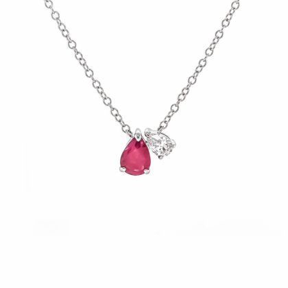 Necklaces & Pendants |   18Ct White Gold Ruby & Diamond Necklace 18″ Jewellery Necklaces & Pendants